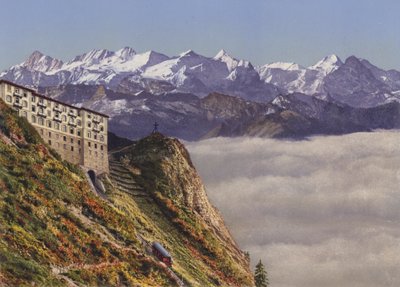 Lanovka na Stanserhorn 1900 m a hotel s Bernskými Alpami (barevné foto) od Photographer Swiss