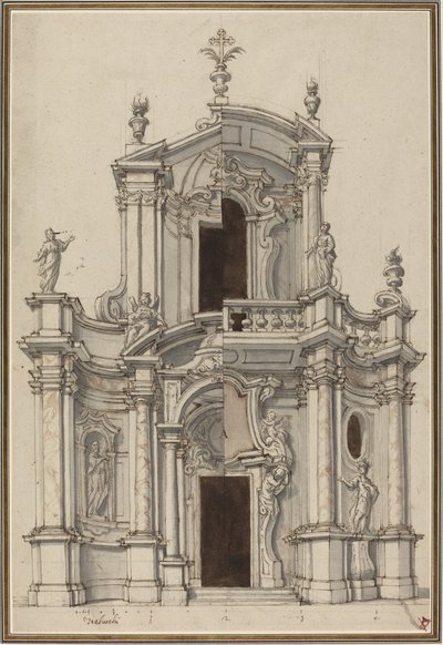 Povýšení na fasádu kostela s alternativami od Piedmontese 18th Century