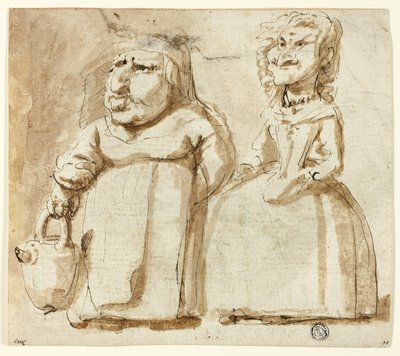 Karikatury dvou žen (recto); Modlící se Jidáš (verso) od Pier Francesco Mola