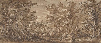 Lesní scéna, zastavení vlevo, hon uprostřed, 1612-66. od Pier Francesco Mola