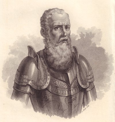 Portrét italského vojevůdce Ezzelino III da Romano nebo Ecelino da Romano (1194-1259), mědirytina od Blaise Nicolas Le Sueur