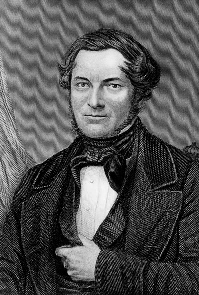 Portrét Robert Wilhelm Eberhard Bunsen (1811-1899), německý chemik a fyzik, rytina od Blaise Nicolas Le Sueur