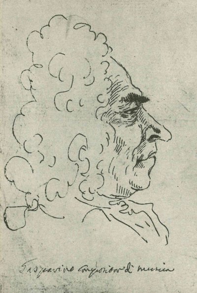Francesco Gasparini (Pier Leone Ghezzi) Řím, Bibl Vat - Codici Ottoboniani latini 3113, fol8 od Pier Leone Ghezzi