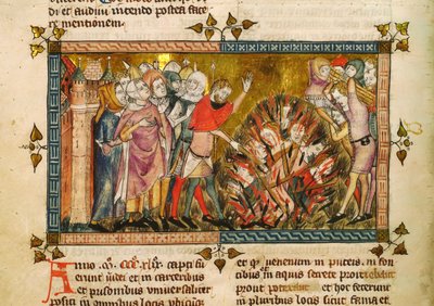 Upálení Židů v roce 1349. Miniatura z: Tractatus Quartus od Gillese de Muisita, ca. od Pierart dou Tielt