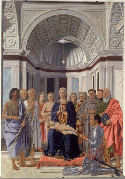 Madona s dítětem a svatí, andělé a Fridrich z Montefeltra od Piero dellaFrancesca