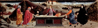 Polyptych Misericordia: kolem těla Ježíše Krista: Svatý Jan, Panna Maria, Svatá Máří Magdalena, Svatý Josef z Arimatie a Svatá Nikodéma od Piero della (school of) Francesca