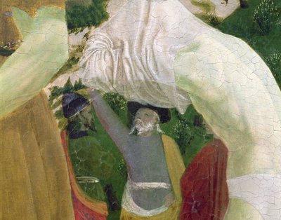 Křest Krista, detail pravé části zobrazující muže připravujícího se na křest od Piero della Francesca