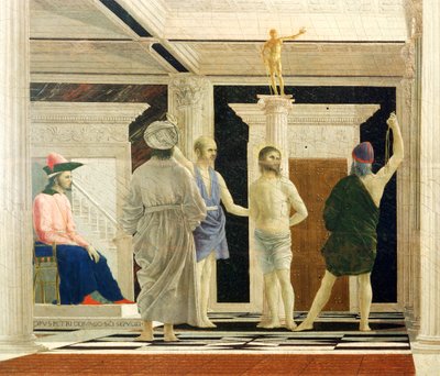 Bičování Krista od Piera della Francesca (1412-1492), Tempera na panelu, 58x81,5 cm, detail od Piero della Francesca