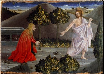 Noli me tangere. Polyptych milosrdenství. (Malování na dřevo od Piero della Francesca