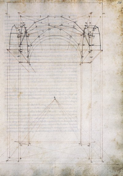 Perspektiva uličky s křížovou klenbou, stránka z De Prospectiva pingendi (O perspektivě malby), Piero della Francesca (asi 1415-1492), Itálie od Piero della Francesca