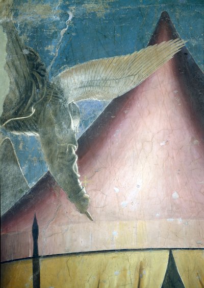 Konstantinův sen, detail anděla, z cyklu True Cross, dokončená freska z roku 1464 od Piero della Francesca