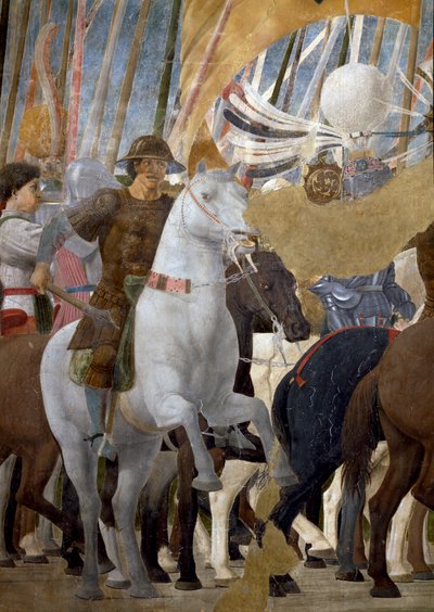 Legenda o pravém kříži, detail Konstantinova vítězství v bitvě u Milvijského mostu, 312 n. l., dokončená freska z roku 1464 od Piero della Francesca