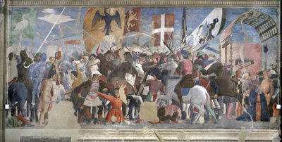 Vítězství Herakleia a poprava Chosroes, 628 našeho letopočtu, z cyklu True Cross, dokončeného roku 1464 od Piero della Francesca