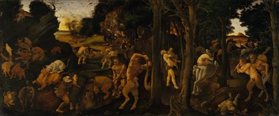 A Hunting Scene, c.1494-1500 (tempera a olej převedeny na Masonite) od Piero di Cosimo