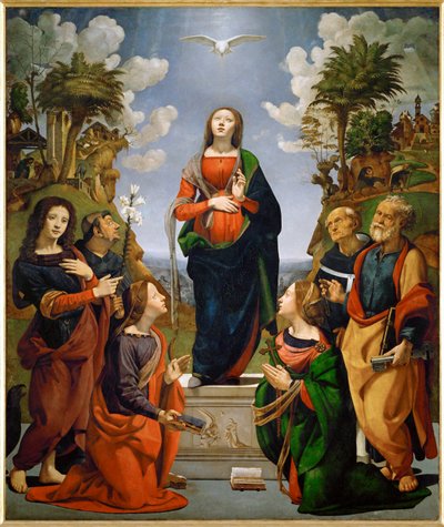 Neposkvrněné početí se šesti svatými (olej na dřevě) od Piero di Cosimo