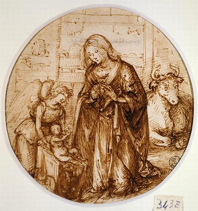 Adoration of the Child (pero a inkoust na papíře) od Piero di Cosimo