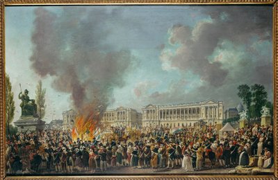 Na náměstí Place de la Concorde se pálí znaky monarchie... od Pierre Antoine (attr. to) Demachy