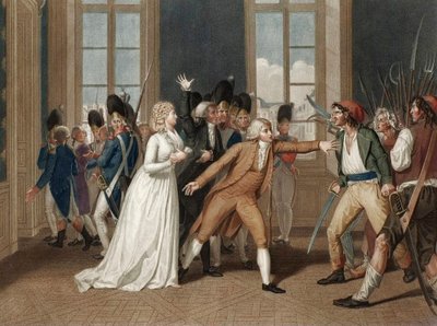 Den 20. června 1792 na zámku Tuileries v Paříži - Pobožnost Madame Elisabeth (Elisabeth Filipínská Marie Helene de France dit Madame Elisabeth (1764-1794) - rytina Pierra Bouillona (1776 - 1831) od Pierre (after) Bouillon