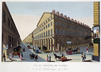 Pohled na divadlo Opery (Comédie Française) a královskou knihovnu - v „“Vues de Paris““ od Courvoisiera od Pierre (after) Courvoisier