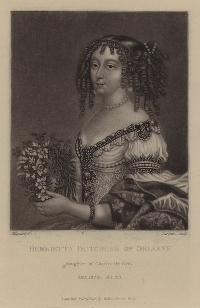 Henrietta, vévodkyně z Orleansu, dcera krále Karla I. (mezzotinta) od Pierre (after) Mignard
