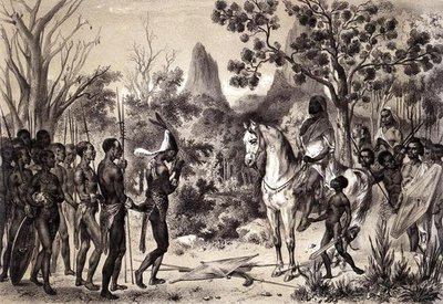 Obřad představení černošského náčelníka sennskému králi, z knihy Pierra Tremauxe (1818-95) "Voyages au Soudan Oriental et dans l