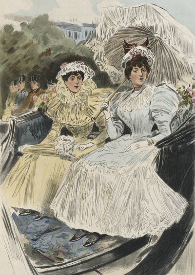 Význačné mladé ženy snadné ctnosti, ilustrace z „La Femme a Paris“ od Octave Uzanne (1851-1931) 1894 (barevná rytina) od Pierre (after) Vidal