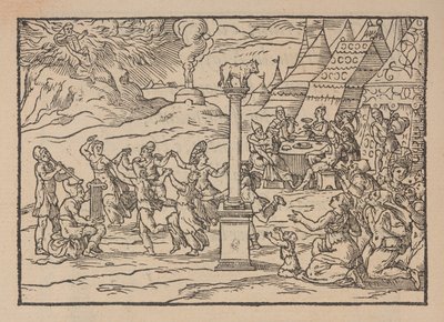 Klanění zlatého telete, z obrázku de la Biblia, ilustruje slohu Toskánsko, podle Gabriele Simeoniho od Pierre (attr. to) Eskrich