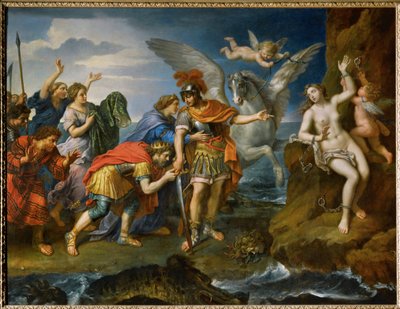 Královna a král Etiopie děkují Perseovi za osvobození své dcery Andromedy... od Pierre (follower of) Mignard