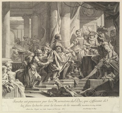Sancho Pronásledováni kuchyňskými chlapci vévody, 18. století. od Pierre Alexandre Aveline