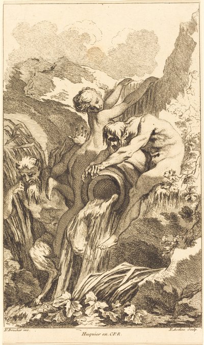 Satyr, Nymph a River God, v roce 1736 nebo později. od Pierre Alexandre Aveline