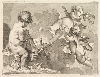 Tři lásky, z nichž jedna sedí a drží toulec, 1727-60. od Pierre Alexandre Aveline