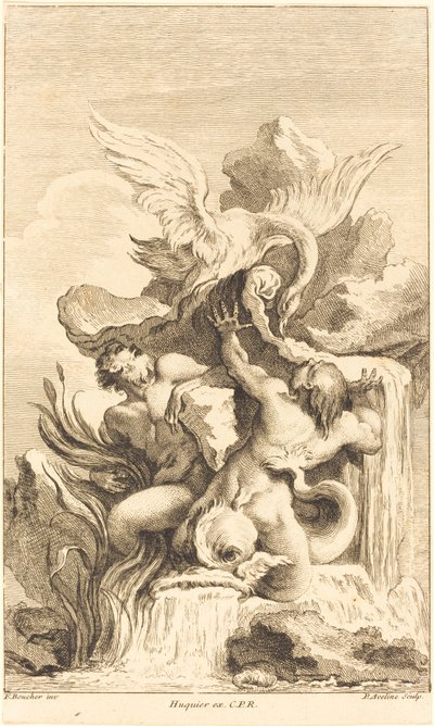 Dva Tritony a labuť v roce 1736 nebo později. od Pierre Alexandre Aveline