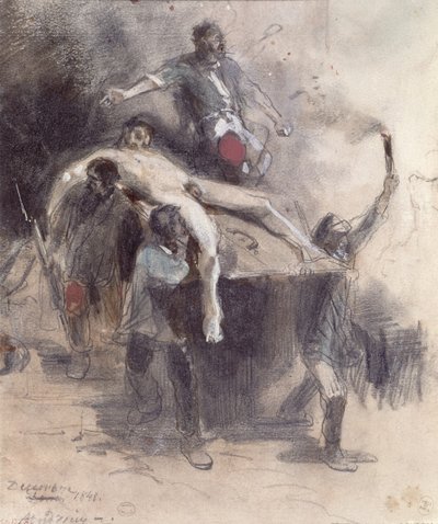Muži odnášející mrtvolu, 23. února 1848 (kvaš) od Pierre Andrieu