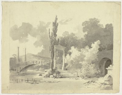 Pohled na park ve Versailles: Obloukový most se sloupovými přístupy od Pierre Antoine Mongin