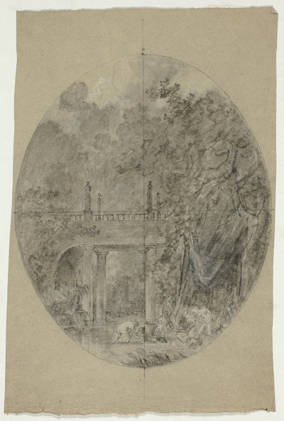 Pohled na park ve Versailles: Ženy koupající se pod mostem od Pierre Antoine Mongin