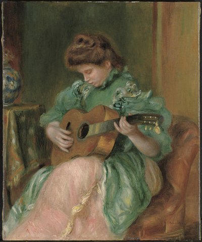 Žena s kytarou, c. 1896-1897 (olej na plátně) od Pierre Auguste Renoir