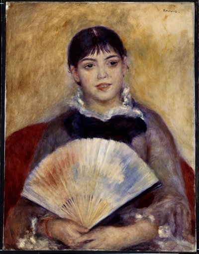 Dívka s ventilátorem (Alphonsine Fournaise). Obraz Pierra Auguste Renoira (1841-1919) od Pierre Auguste Renoir