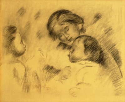 Gabrielle Renard s Jean Renoir a malou holčičkou, cca 1895-96 (černá křída na palubě) od Pierre Auguste Renoir