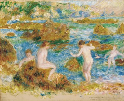 Nazí chlapci ve skalách na Guernsey od Pierre Auguste Renoir