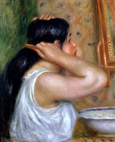 Dívka si česala vlasy, 1907-8 od Pierre Auguste Renoir