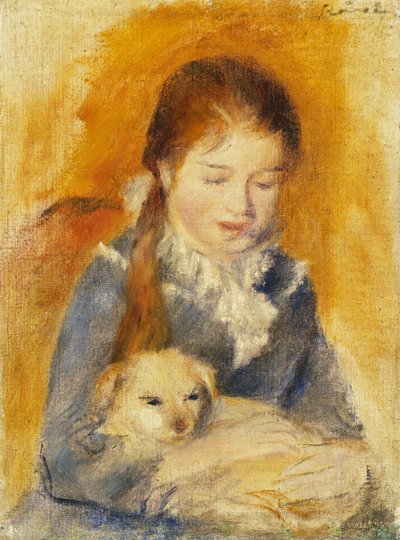 Dívka se psem; Fillette au Chien, kolem roku 1875 (olej na plátně) od Pierre Auguste Renoir