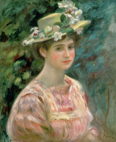 Dívka s Eglantines na jejím klobouku, c.1896 od Pierre Auguste Renoir