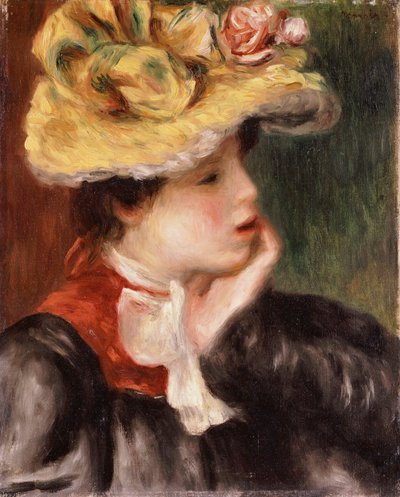 Hlava dívky se žlutým kloboukem od Pierre Auguste Renoir