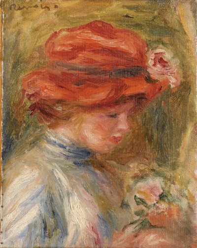 Mladá žena v červeném klobouku od Pierre Auguste Renoir