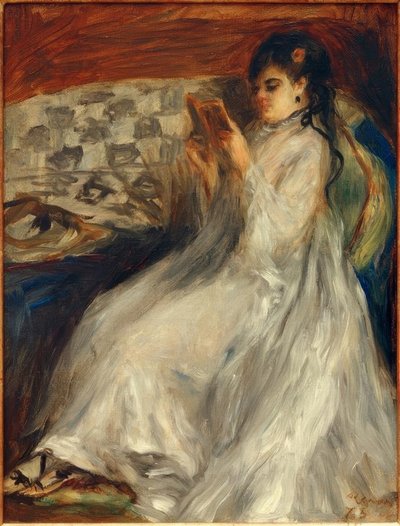 Mladá žena čtení v bílém od Pierre Auguste Renoir