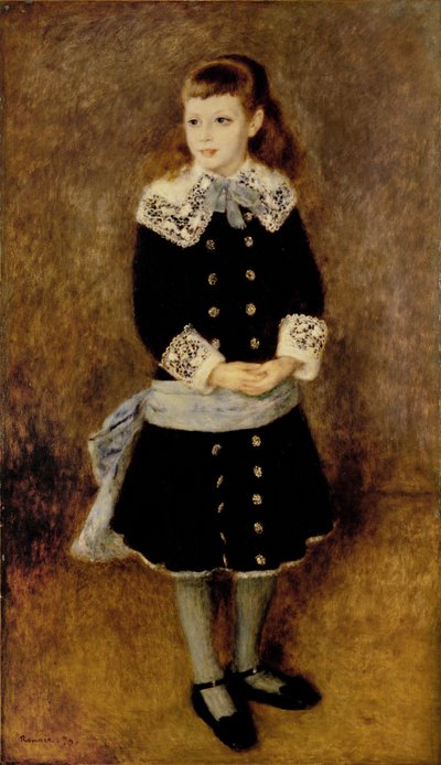 Dívka s modrým páskem ... (olej na plátně) od Pierre-Auguste Renoir