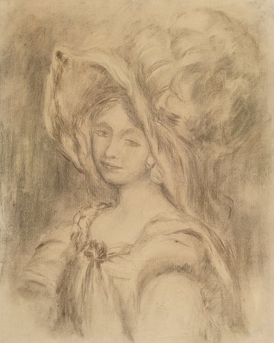 Mme Dieterle v klobouku, kolem roku 1896 (uhl na papíře) od Pierre Auguste Renoir