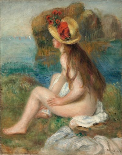 Akt se slaměným kloboukem u moře, 1892 od Pierre-Auguste Renoir