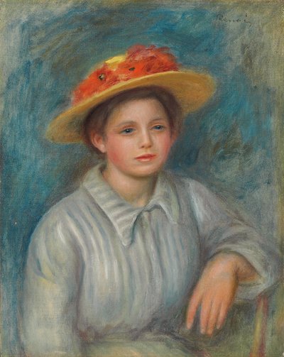 Portrét ženy s kloboukem s květinami; Portrét ženy v květovaném klobouku, c.1890 od Pierre-Auguste Renoir
