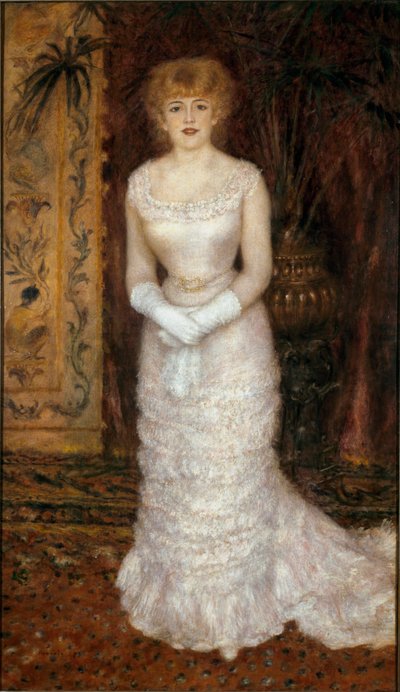 Portrét herečky Jeanne Samary (1857-1890) pěšky. Obraz Pierre Auguste Renoir (Pierre-Auguste od Pierre Auguste Renoir